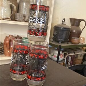 Coca-Cola Vintage Glass Set with Red and Black Design